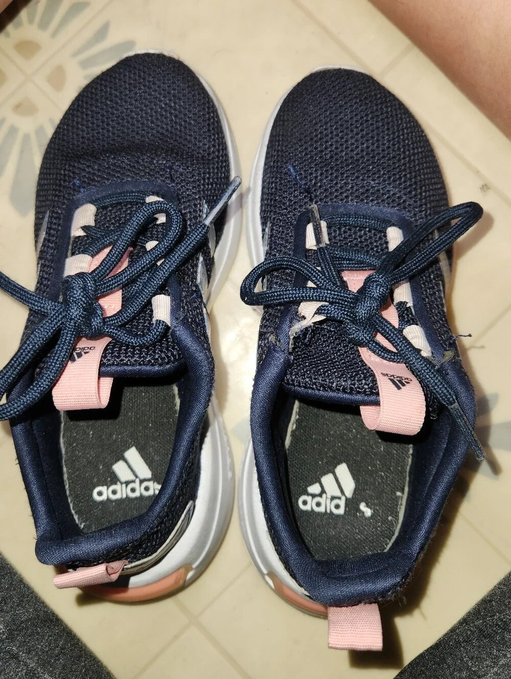 adidas Girls Kids Navy Mesh Sneakers with Light Pink Details